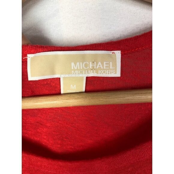 Michael Michael Kors Coral Red Cap Sleeve Linen Short Sleeve Top M - Picture 4 of 5